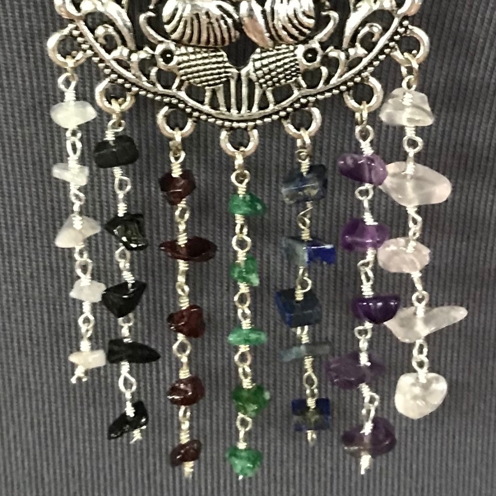 Dancing Shiva Handmade 2-Layer Boho Hindu Silver Necklace Rainbow Chakra Stones - Picture 5 of 16